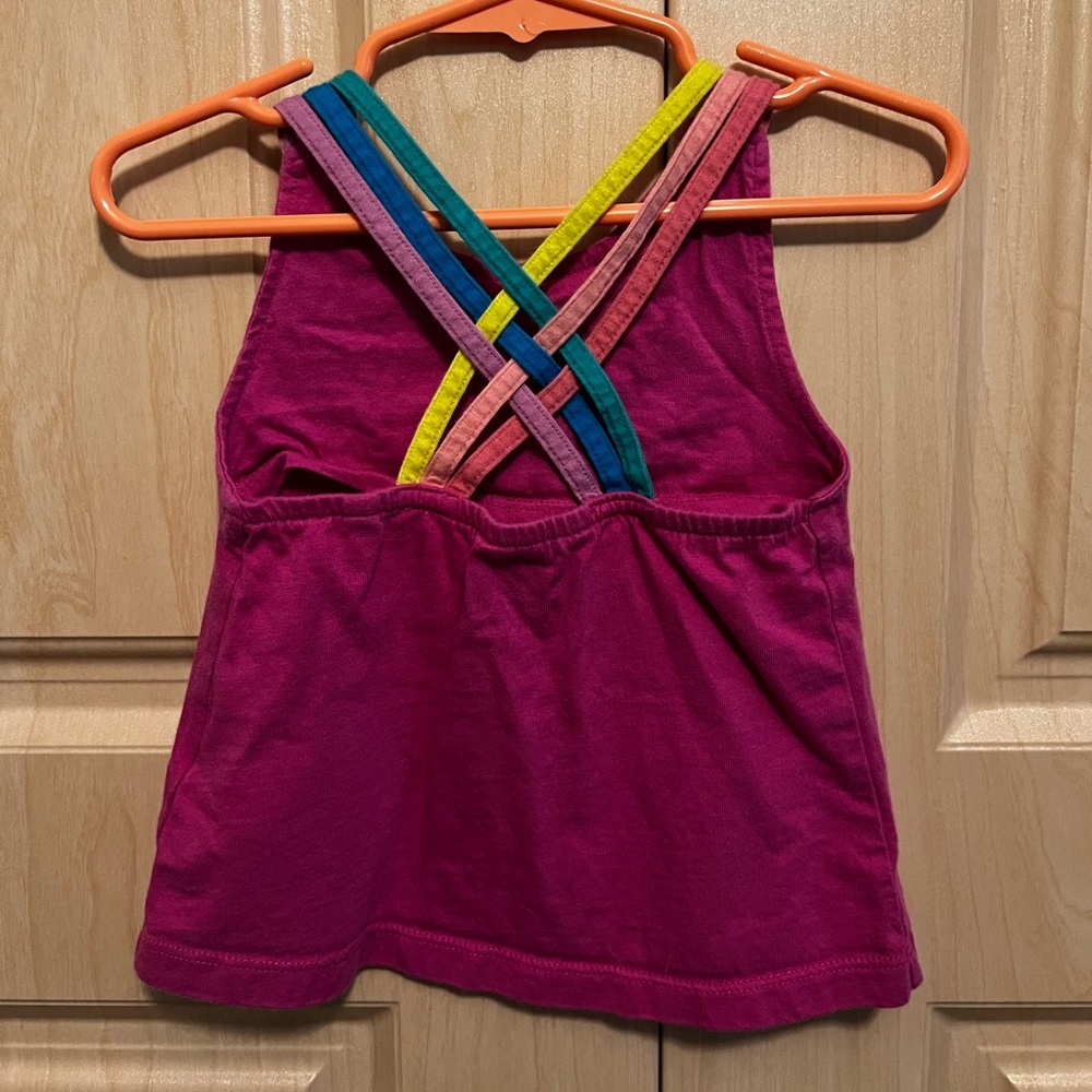 Mini Boden Girls Pink Tank Top with Rainbow Crisscross Straps